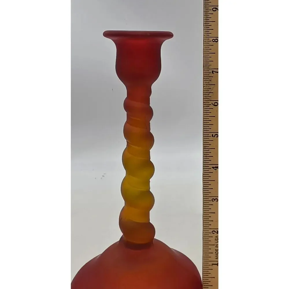PAIR TIFFIN SATIN AMBERINA TWIST CANDLESTICKS TAPER 8 1/2